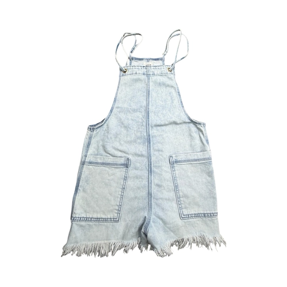 Aerie Shortalls Women XS Light Blue Denim Fringed Hem Boho